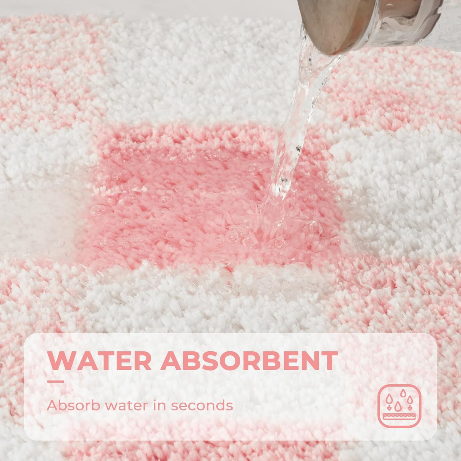 GRANNY SAYS Checkered Bathroom Rug, Absorbent Microfiber Ultra Soft Bath Mat Washable, Non-Slip Bath Rugs, 24" x 16", Pink