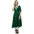 thumbnail image 3 of Bimba Women's Designer Green Tunic Cotton Embroidered Anarkali Kurti Dress-10, 3 of 5