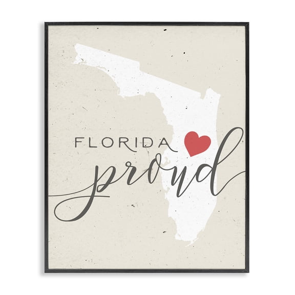 Stupell Industries Rustic Lodge Florida Proud with Heart Black Framed Giclee Art, 11 x 14, by Lil' Rue