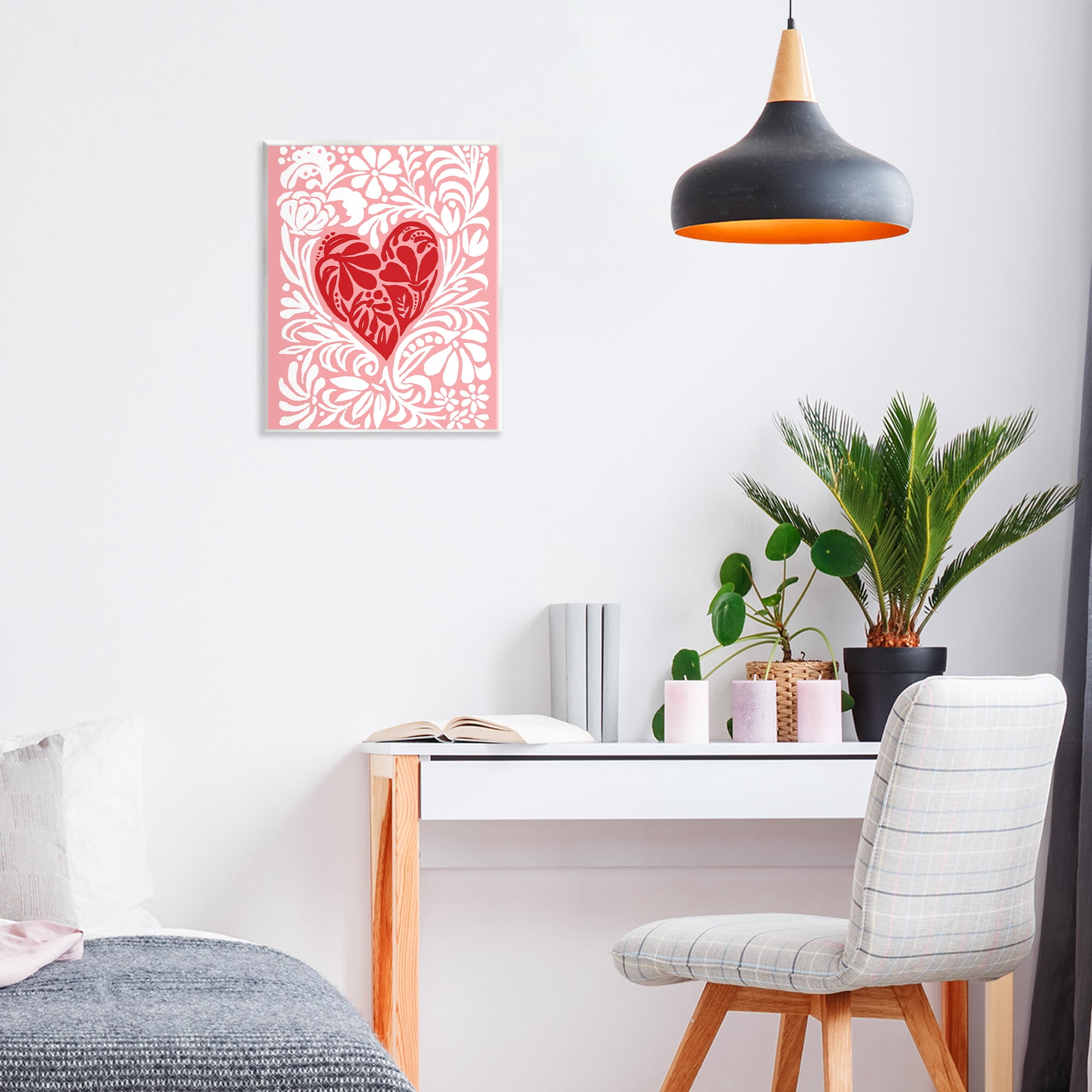 Stupell Industries Red Leafy Heart on Pink Wall Plaque Art, design by Cindy Jacobs