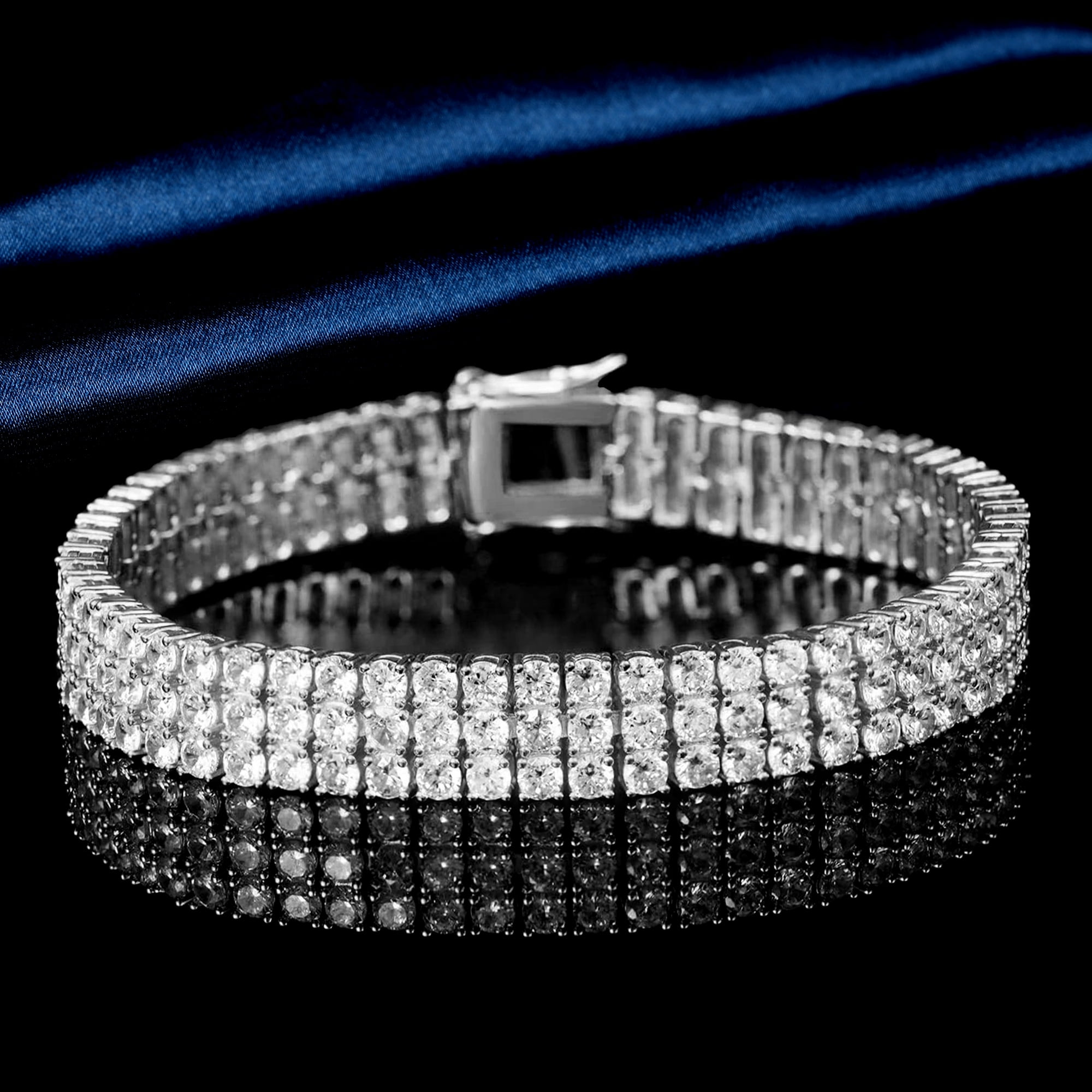 GEMSME Tennis Bracelets for Women Men 18K White Gold Plated 3 Row 3.0 mm Round Cubic Zirconia Tennis Bracelet Iced Out Hip Hop Bracelet 8.5 Inches
