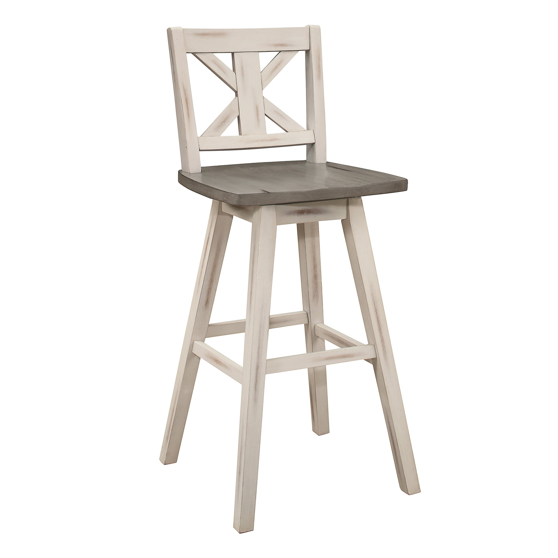 OakvillePark Roscoe Swivel Pub Height Barstool (Set of 2), White/Gray