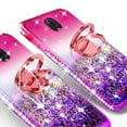 thumbnail image 4 of LG K30 2019/Arena 2/Escape Plus/Tribute Royal/X2/Prime2/Journey Case Liquid Glitter Waterfall Ring Kickstand w/Tempered Glass Screen Protector - Hot Pink/Purple, 4 of 5