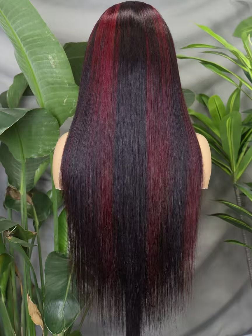 Hidden Strap Straight 360 Full Lace Front Wig Human Hair Glueless Wigs 26inch Pre Plucked 250% Density OP1B/99J  Color Wig With Drawstring HD Full Lace Human Hair Wigs 26Inch