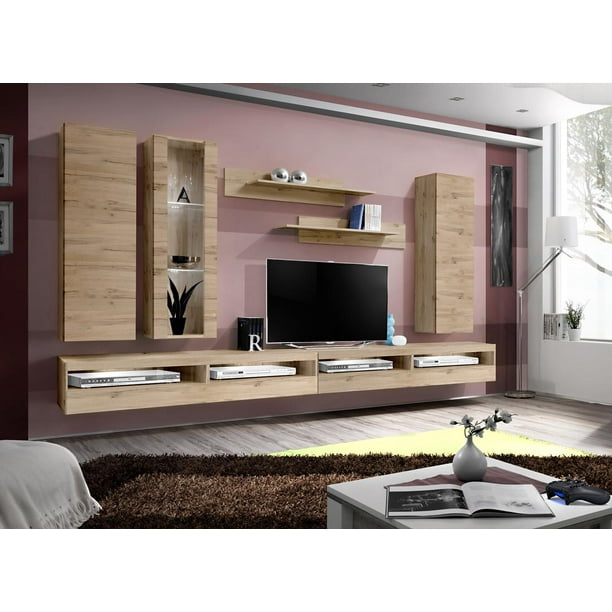 Fly Ef4 35tv Wall Mounted Floating Modern Entertainment Center Walmart Com Walmart Com