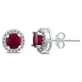thumbnail image 2 of 10k White Gold Plated 1/2 Ct Round Created Ruby Halo Stud Earrings, 2 of 4