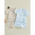 thumbnail image 3 of BemeyourBBs Toddler Baby Boy Summer Clothes 2 Pieces Outfits Textured Plaid Short Sleeve Button Down UP Collar Shirts Pockets Shorts Set, 3 of 9
