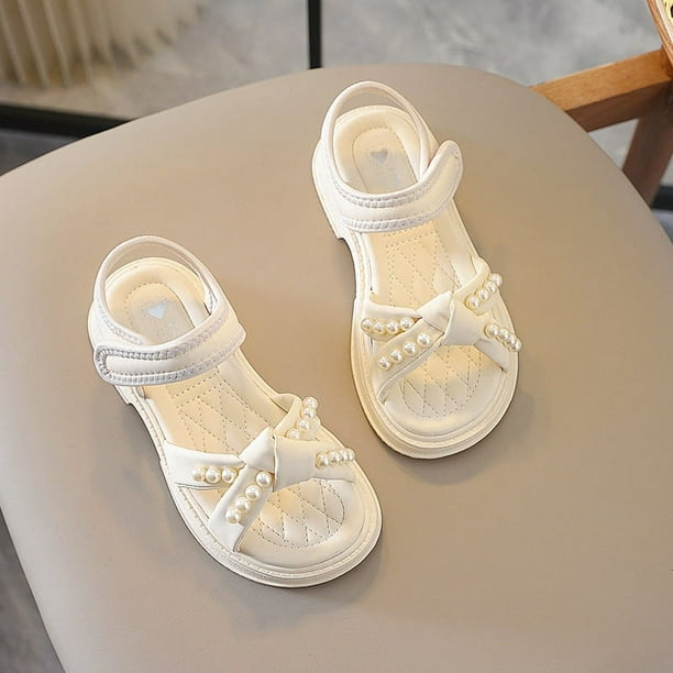 Zapatos de niña Sandalias de verano para niños Suela suave Perla Zapatos de princesa para niñas pequeñas Zapatos de playa para niños de tamaño mediano a grande