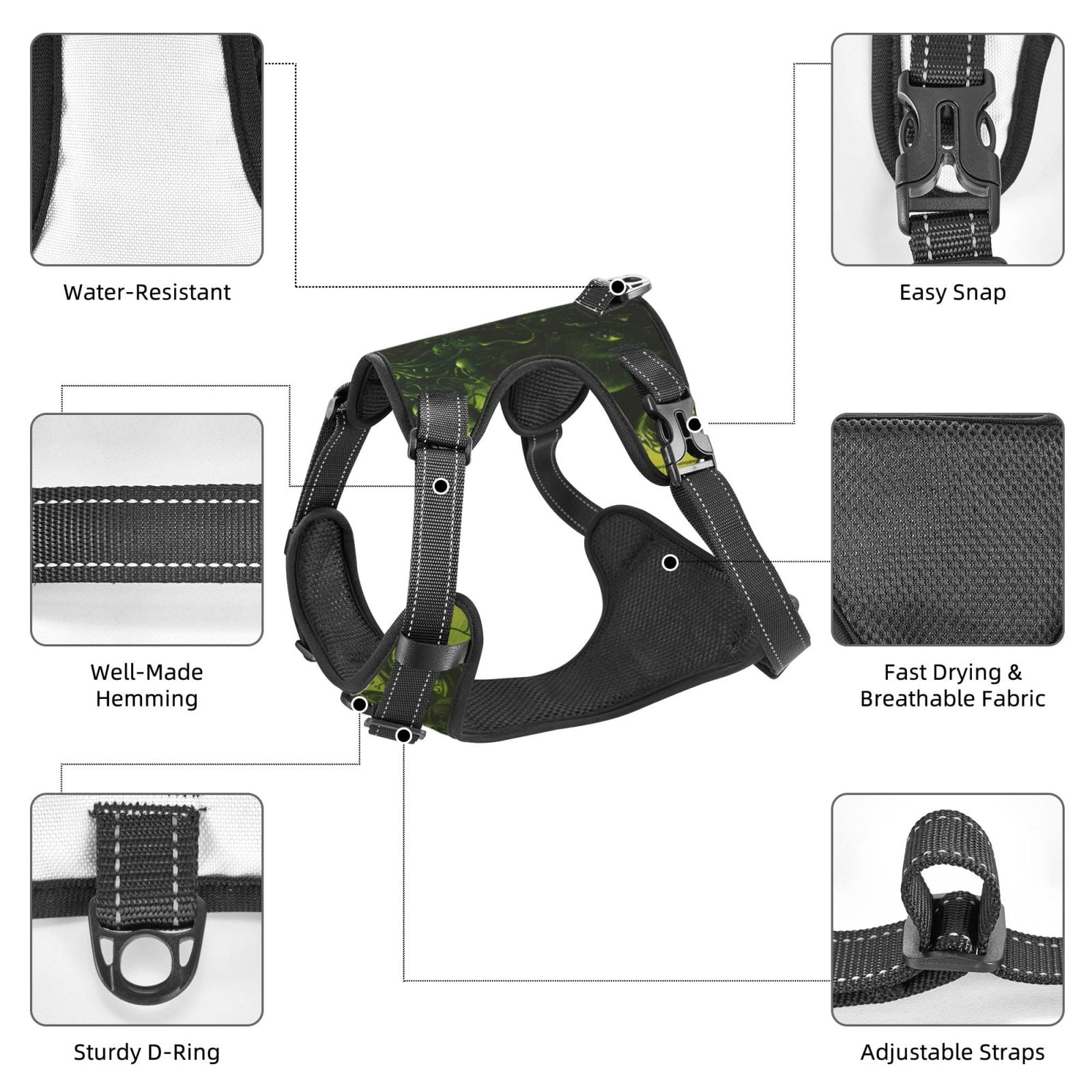 Vsdgher Screaming Horror Art Dog Harness, No-Pull Pet Harness, Dog Vest, Pet Vest for Small to Large Dogs-