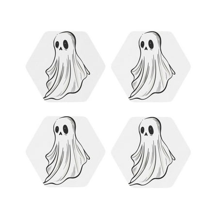 

Vsdgher Cute Ghost Simple Drawing Leather Coasters for Drinks Durable Drink Coasters 4 Set for Tabletop Protection Luxurious Home Décor and Housewarming Gift-Hexagon