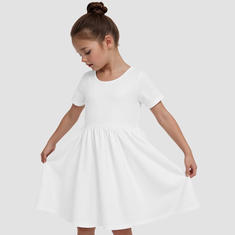 cute jersey dresses Gubotare for Teen Girls Toddler Girls Short Sleeve Dress Casual Summer Appliques Shirt Dresses (White,Size 11-12 Years) Nature-Themed Hanfu