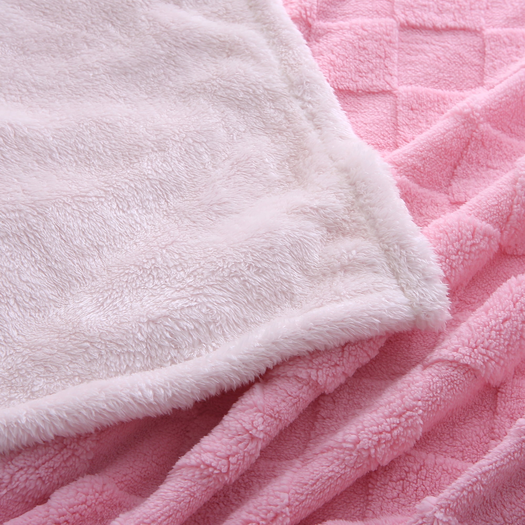 Fleece Twin Blanket for Sofa - Soft Lightweight Plush Cozy Fuzzy Microfiber Checkered Warm Blanket, 60x80 inches, Pink