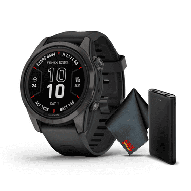 Garmin Fenix 7S Pro Sapphire Solar Edition Carbon Gray DLC Titanium, Black Band 42 Mm GPS Smartwatch Built-in Flashlight And Power Sapphire Solar Charging Lens And Advanced Training Features