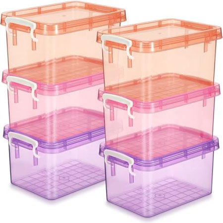 6 Pack Colorful Plastic Storage Bins with Lids 4 Quart Small Storage Latch Box Stackable and Nestable Clear Organizer Bins with Latching Handle and Buckle for Organizing(Sweet Color)