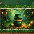 thumbnail image 3 of Green Theme St. Patrick's Day Banner Shamrock Design Leprechaun Backdrop Rainbow Pattern Gold Coin Decor Festival Display for St. Patrick's Day Party Festival Home Celebration, 3 of 9