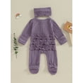 thumbnail image 4 of Bagilaanoe Newborn Baby Girl Fall Jumpsuit Long Sleeve Bodysuit + Headband 3M 6M 12M Infant Ruffle One Piece Romper, 4 of 9