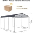 thumbnail image 3 of Acekid 10x15'Outdoor Carport, Heavy-Duty Metal Carport,Metal Carport with Galvanized Steel Roof and Frame,Upgraded Extra Large Metal Garage for Pickup,Car,Boatand Tractors,Trucks, 3 of 7
