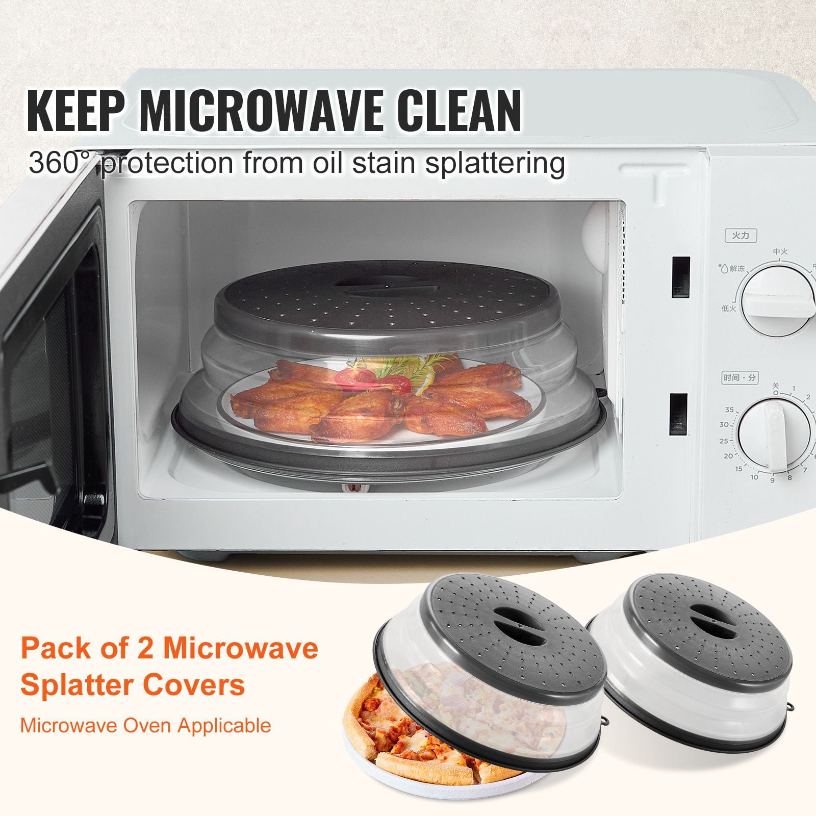Microwave Splatter Cover Heat Resistant 300°F, Food Grade Microwave Guard Lid, Prevents Oil Food Splatters Easy Clean for Microwave Oven Cooking