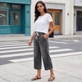 thumbnail image 4 of Jean Capri Pants for Women Summer Casual Cropped Pants Elastic Waist Side Pockets Denim Capri Pants, 4 of 6