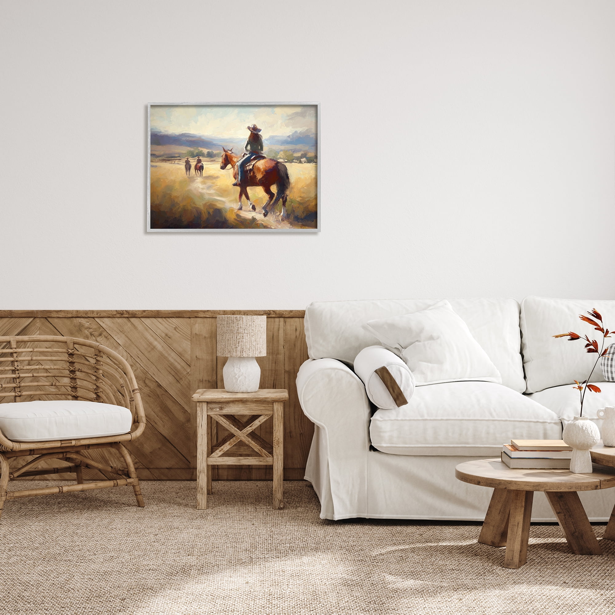 Stupell Industries Equestrian Horse Riding Scene Landscape Painting Gray Framed Art Print Wall Art, 30 x 24