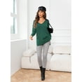 thumbnail image 4 of CALIPESSA Womens Green Knit Long Sleeve Soft V Neck Solid Side Split Sweater Pullovers, 4 of 5