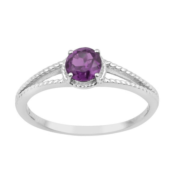5MM Round Shape Amethyst 925 Sterling Silver Solitaire Women Anniversary Ring