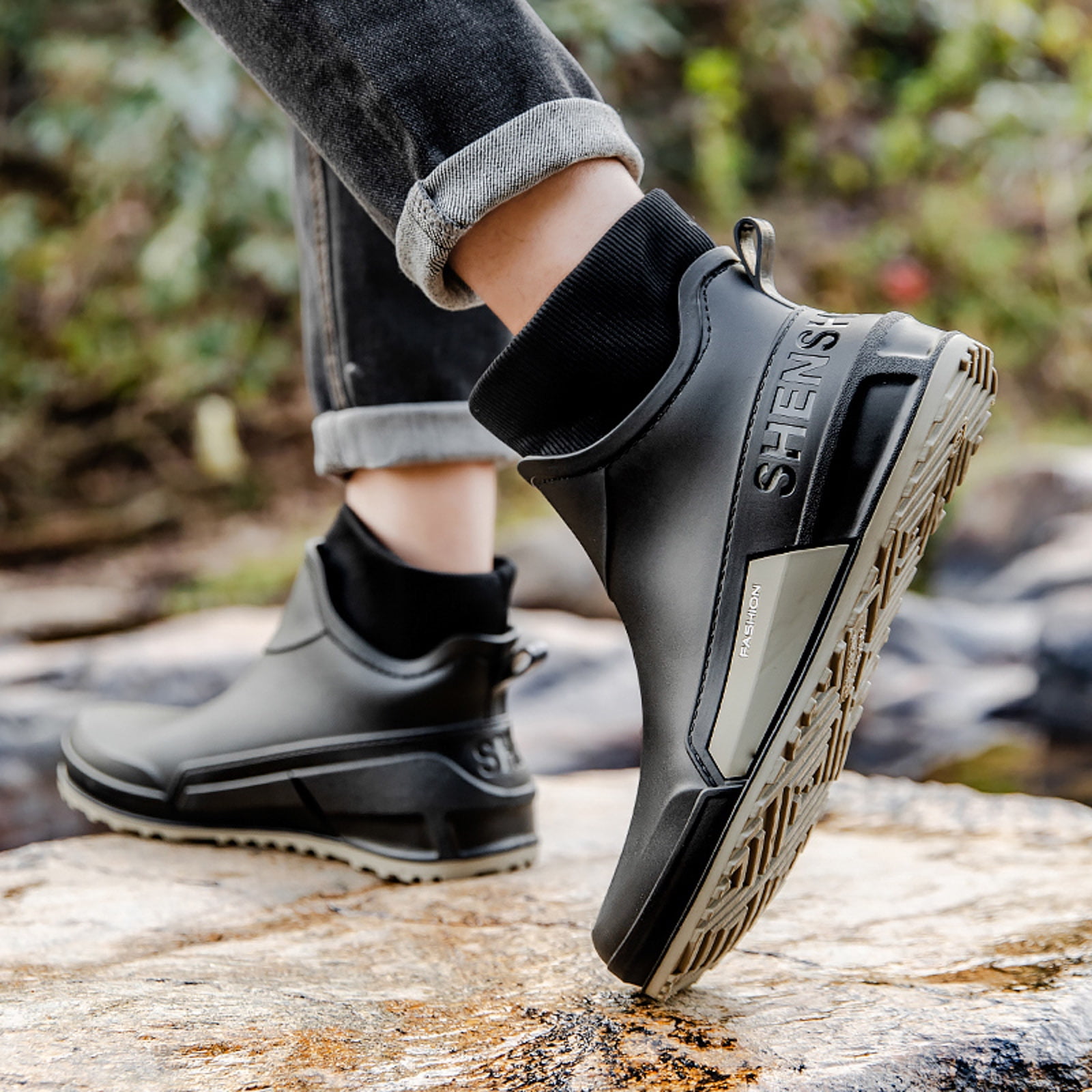 Pandaie Women's Deck Boots Waterproof Ankle Rain Boots Outdoor Fishing Garden Shoes Lightweight Anti Slip Work Rainboots Booties Grey 10