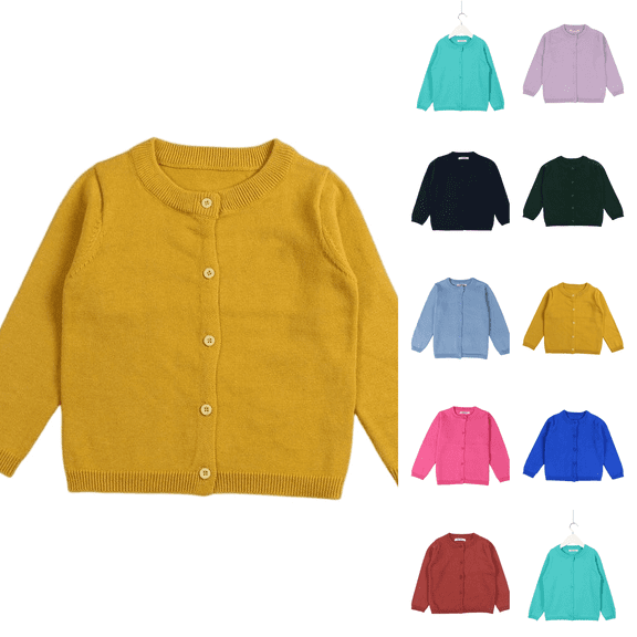 Button Sweater Cardigan Toddler Baby Boys Girls Solid Color Long Sleeve Knit Sweater School Uniforms Ginger 100
