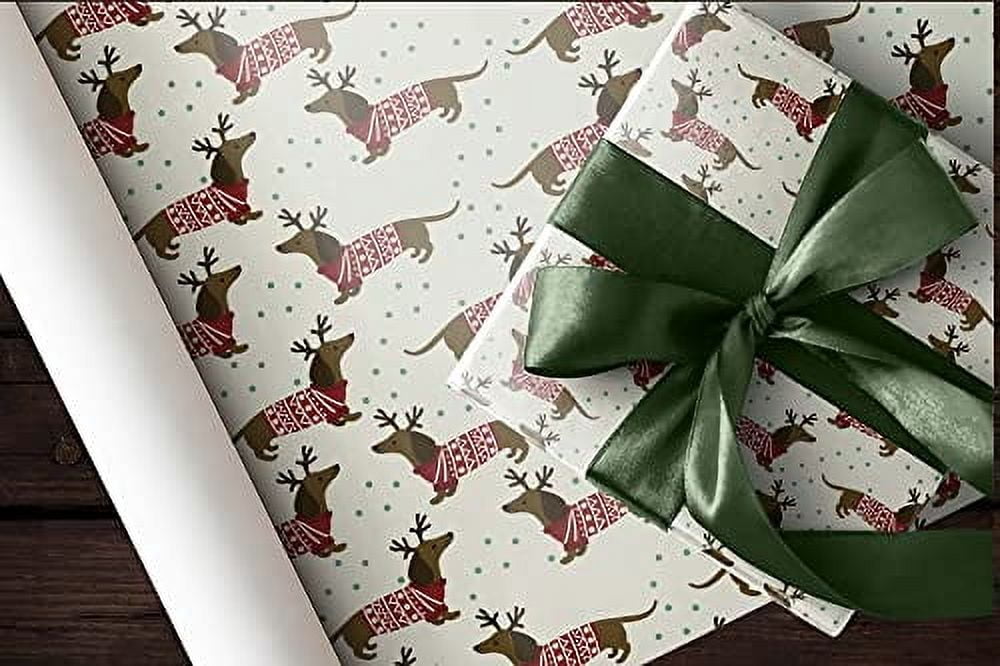 Brown Dachshund Christmas Sweater Wrapping Paper Premium Weiner Dog Gift Wrap Party Decoration (6 foot x 30 inch roll)