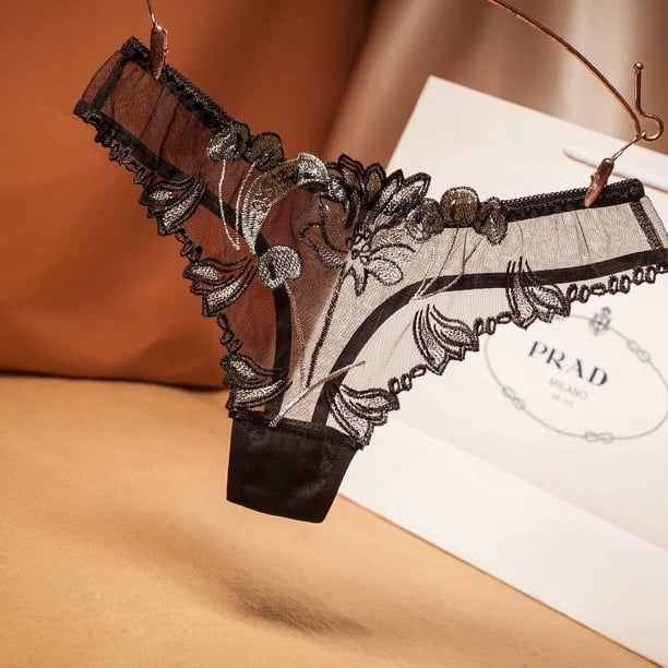 Tangas con bordado floral, bragas elásticas de malla transparente, lencería y ropa interior sexy para mujer