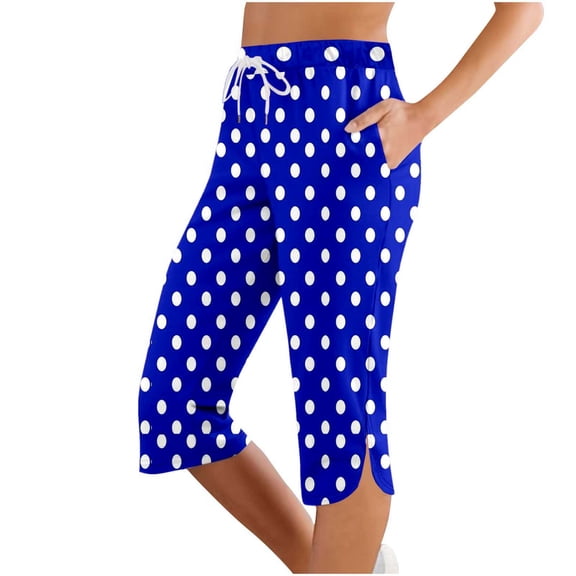 RUTAYY Women's Pants Fashion Comfortable Polka Dot Print Casual Mid Waist Sport Bottoms with Pockets Drawstring Everyday Wear Trendy Vibrant Trousers