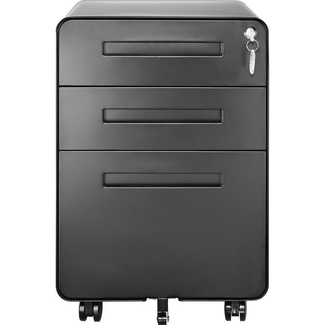 3-Drawer Steel Mobile Office File Cabinet with Lock, 23.6" Deep Under Desk Vertical Filing Cabinet for Hanging Letters, Legal and A4 Files