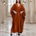 thumbnail image 6 of Uootdi Women's Satin Kaftan Dress V Neck Flowy Maxi Dress Loose Fit Evening Gown Elegant Party Wear Caftan Plus Size Cover Up Trendy Boho Beach Dress Multiple Solid Colors for Special Occasions, 6 of 6