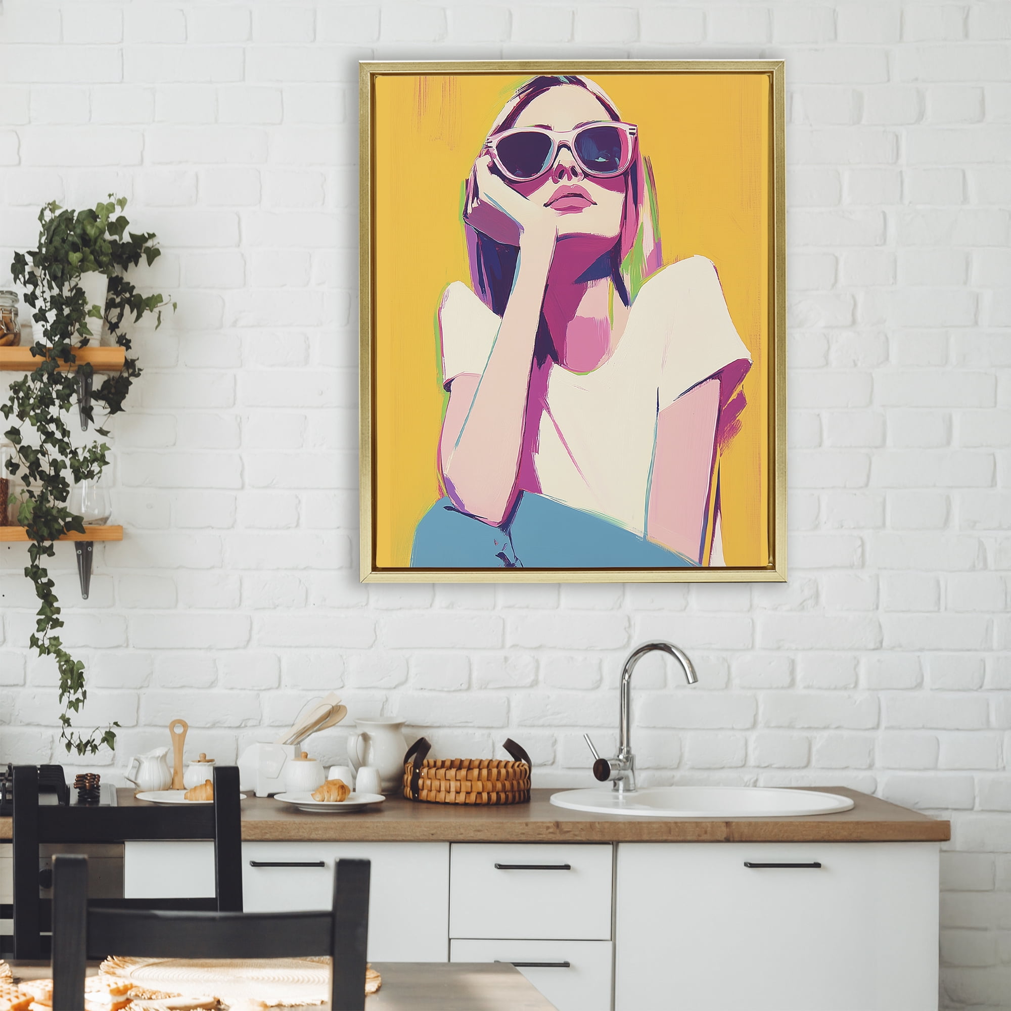 Stupell Industries Chroma Shades Girl Gold Framed Floater Canvas Wall Art, design by Walker Noble