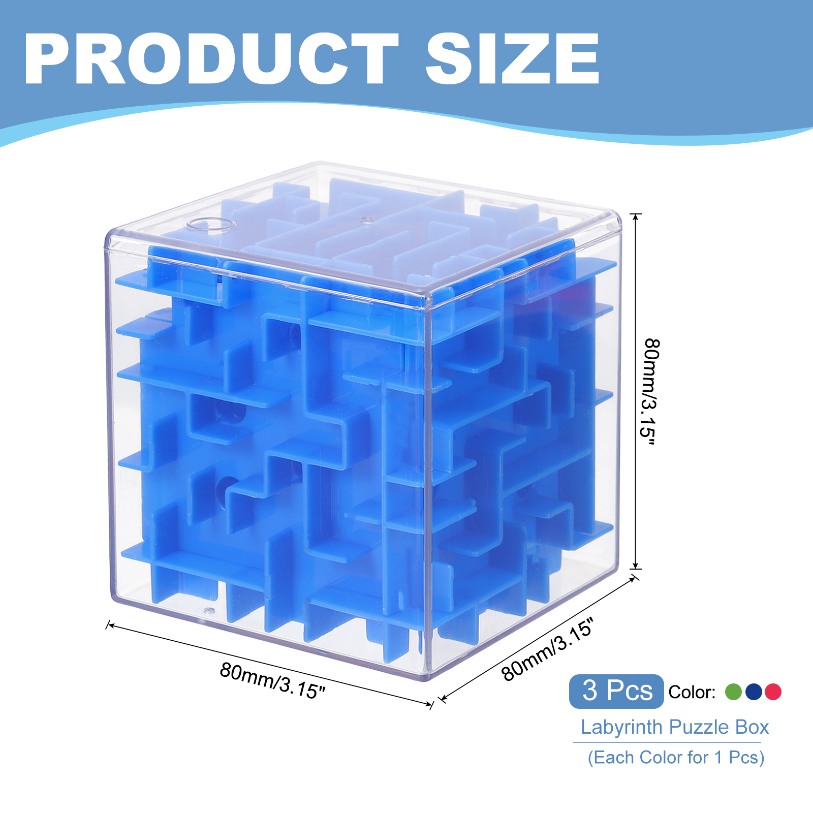 Uxcell Labyrinth Puzzle Box, 3 Pcs Puzzle Cube Funny Labyrinth Game Puzzle Box Mind Teasers Leisure Toys for Adults Birthday Gifts Party Favors, Blue/Green/Pink