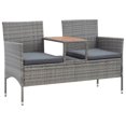 thumbnail image 2 of vidaXL 1/2x Patio Bench with Tea Table Poly Rattan Seat Furniture Black/Gray, 2 of 11