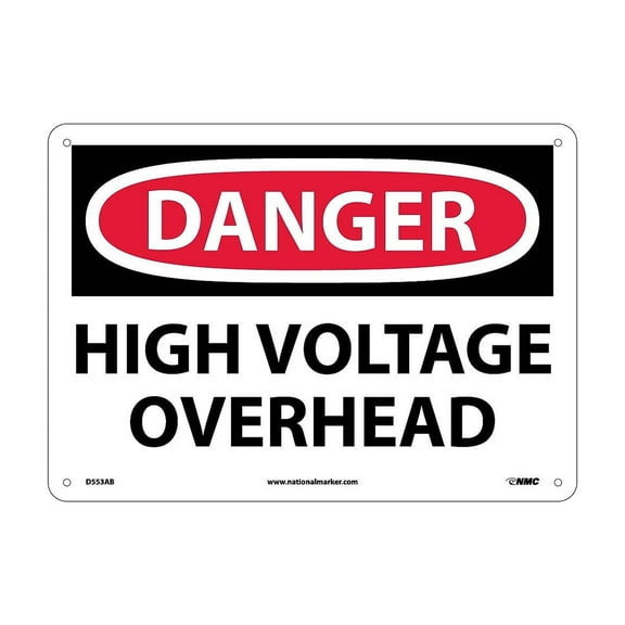 National Marker High Voltage Overhead 10X14 .040 Aluminum Danger Sign D553AB