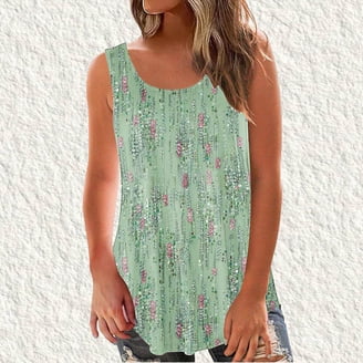 Women's Sunflower Graphic Tank Top - Sleeveless Loose Tunic Blouse In Army Green, Size 2X