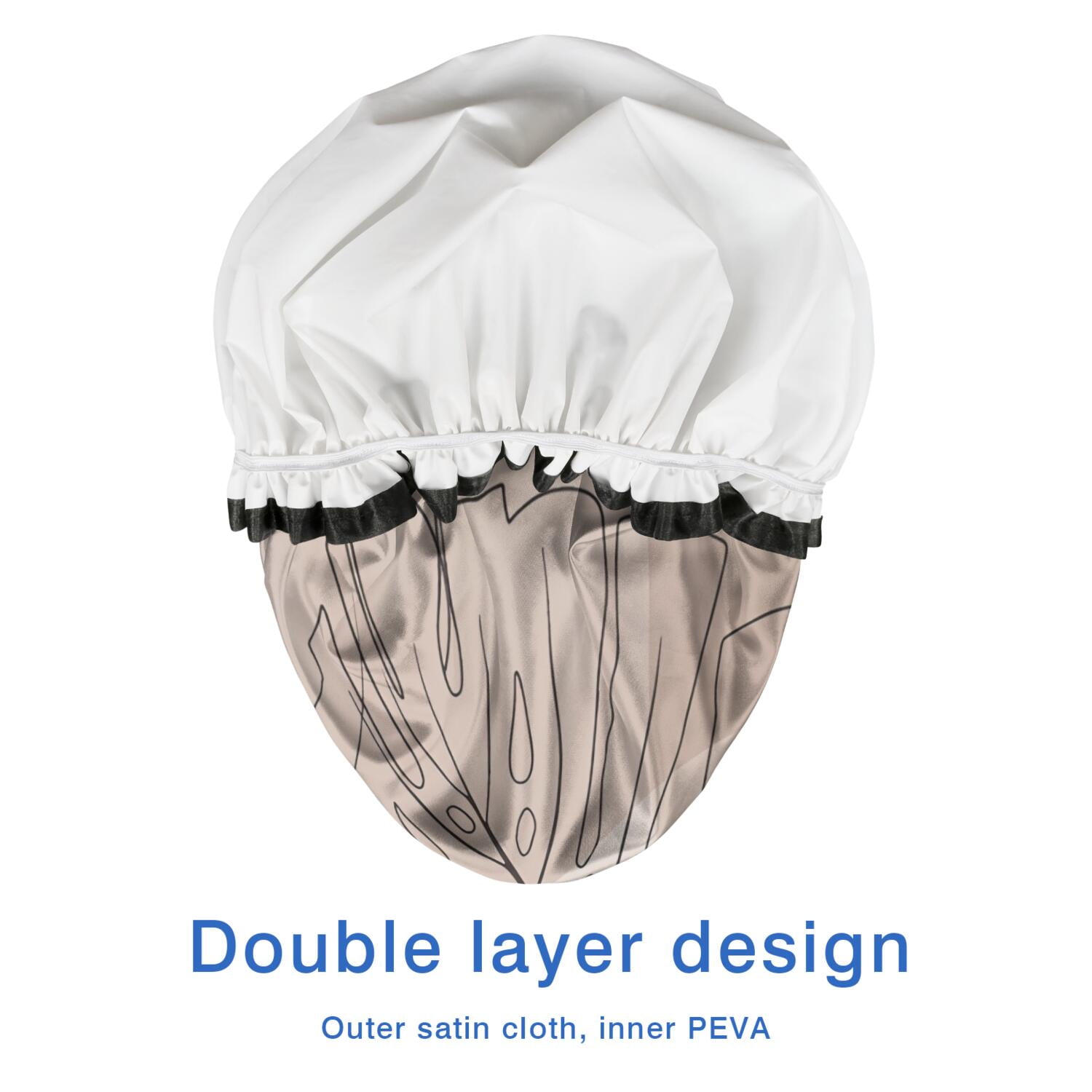 Shower Caps,Brown Boho Line Art Plant Pattern Waterproof Shower Cap for Women 4 Pieces,Double Reusable Hair Cover for Shower PEVA Elastic Stretch Hem