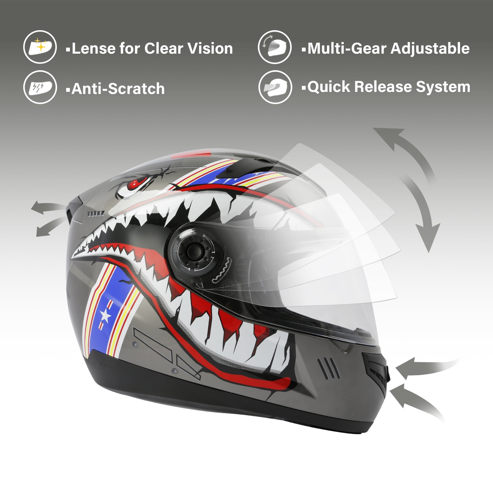 TCMT DOT Full Face Helmet for Kids & Youth Flip Up Visor for Motorcycle Atv Mx Motocross Offroad Street Dirt Bike Gray Youth XXL Size