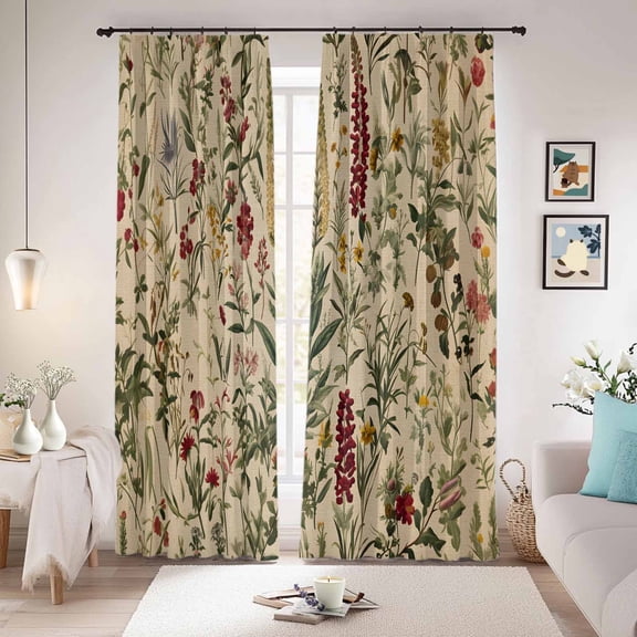 Rustic Botanical Blackout Curtains for Bedroom/Living Room, Pinch Pleated Black Out Curtains, Vintage Floral Wildflower Room Darkening Window Drapes with Hooks 2 Panels, 39"x70"