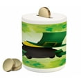 thumbnail image 1 of St. Patrick's Day Piggy Bank, Leprechaun Hat Shoes Costume with Pot of Gold with Shamrock Leaves, Ceramic Coin Bank Money Box for Cash Saving, 3.6" X 3.2", Forest Green, by Ambesonne, 1 of 4