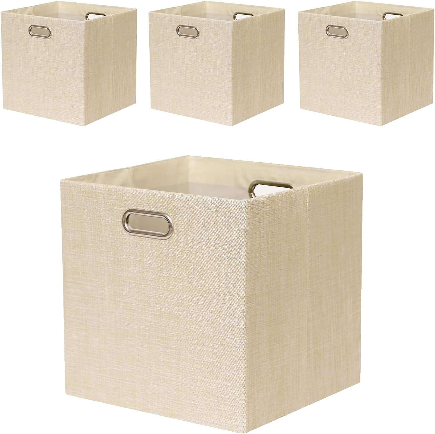 Collapsible Organization Basket Fabric Foldable Box with Handles, 13x13 Cube Storage Bins Set of 4, Thick and Heavy Duty Storage Baskets for Shelves Bedroom Livingroom