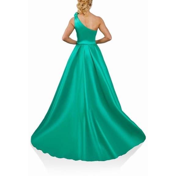 Women's Terani Couture 242e3110 Stretch Bodycon Mikado Asymmetric Long Ballgown Dress Emerald Green 18