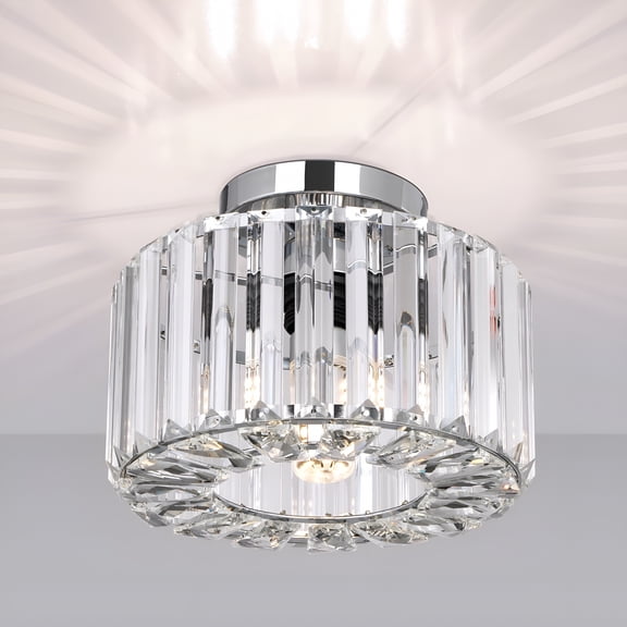 HIBIBUD Modern Crystal Chandelier,Chrome Semi Flush Ceiling Light for Bedrooms Dining Rooms Hallway