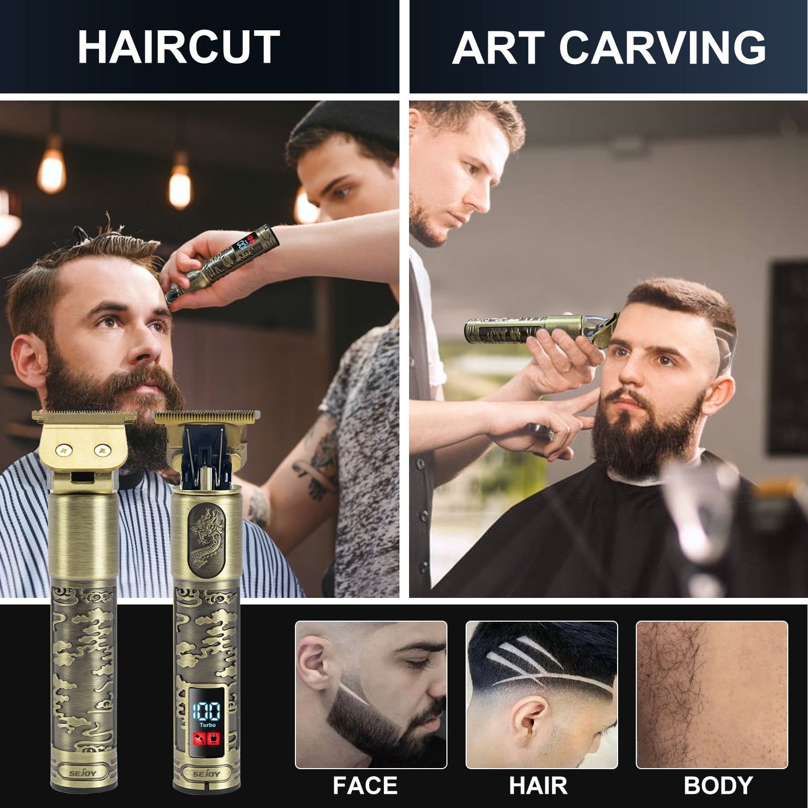 Sejoy Hair Clippers for Men,Cordless Barber Grooming Set Professional Hair Cutting Kit,Rechargeable Home Haircut,Zero Gapped T-Blade Beard Hair Trimmer ,Bronze