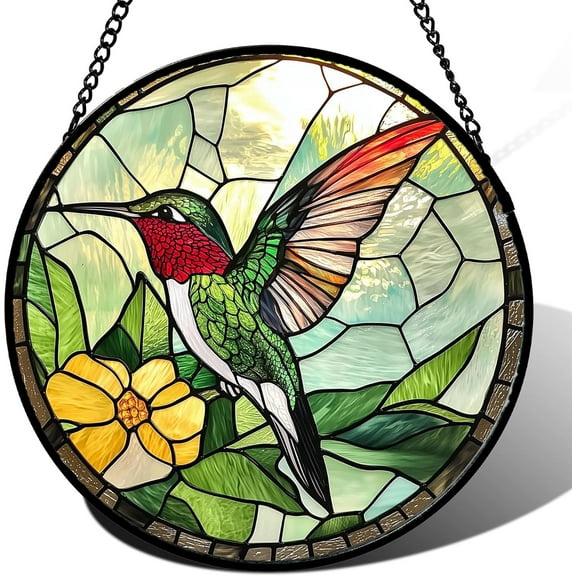 Stained Glass Window Hanging, Green Hummingbird Sun Catcher for Door Home Decor, Birds Suncatcher Christmas Mother's Day Birthday Gifts for Bird Lovers Women Men Mom and Nana