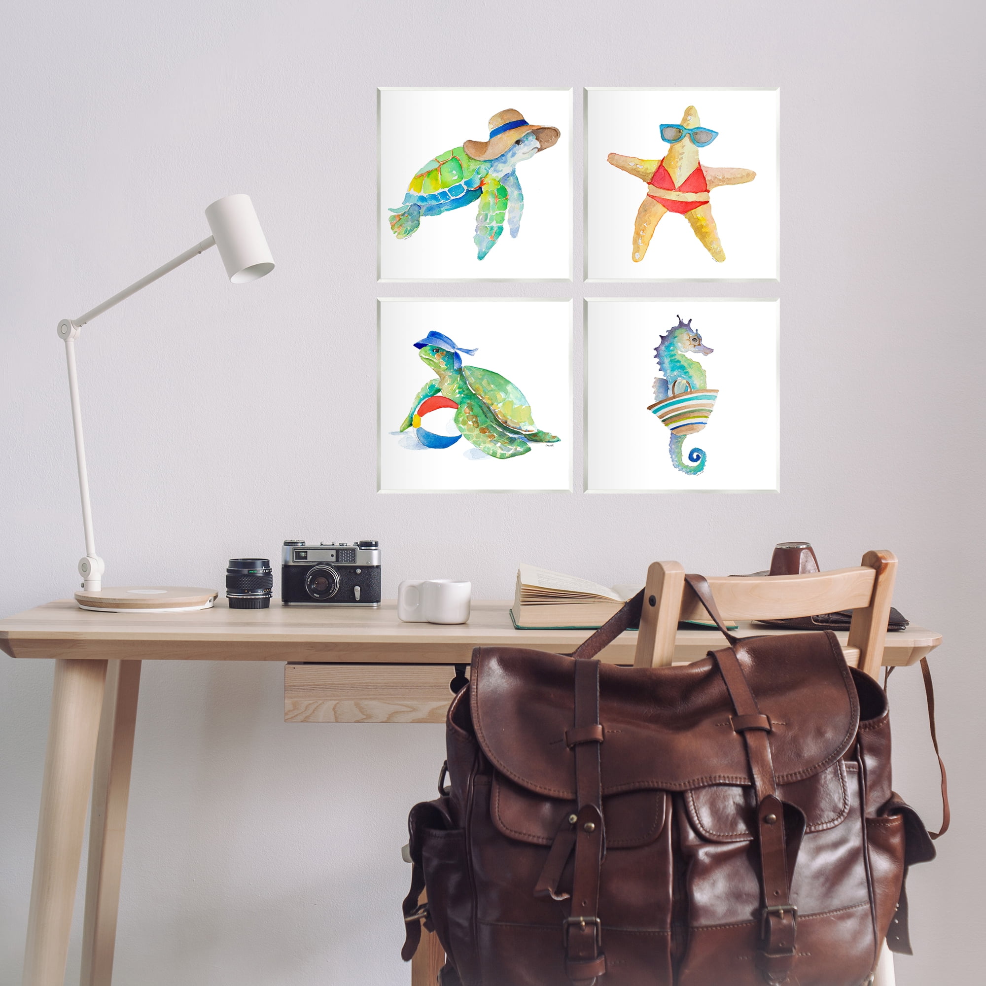 Stupell Industries Summer Beach Creatures Nautical & Beach Painting Unframed Art Print Wall Art, 12 x 12, Set of 4