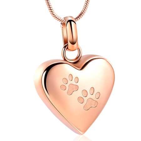 Heart Cremation Urn Necklace for Pet Ashes Urn Necklace with Pawprint Pet Paw Ashes Necklace for Dog / Cat Pet Memorial Keepsake Jewelry
