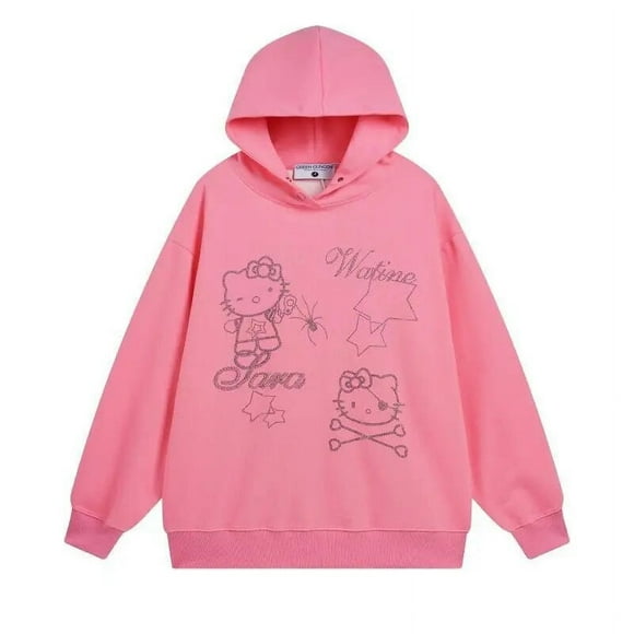 Sanrio Hello Kitty Hoodies Sweatshirts Women Y2k Rhinestones Fashion Long Harajuku Sleeve Sweatshirt Casual Hoody Clothing Gift HOEMLIN
